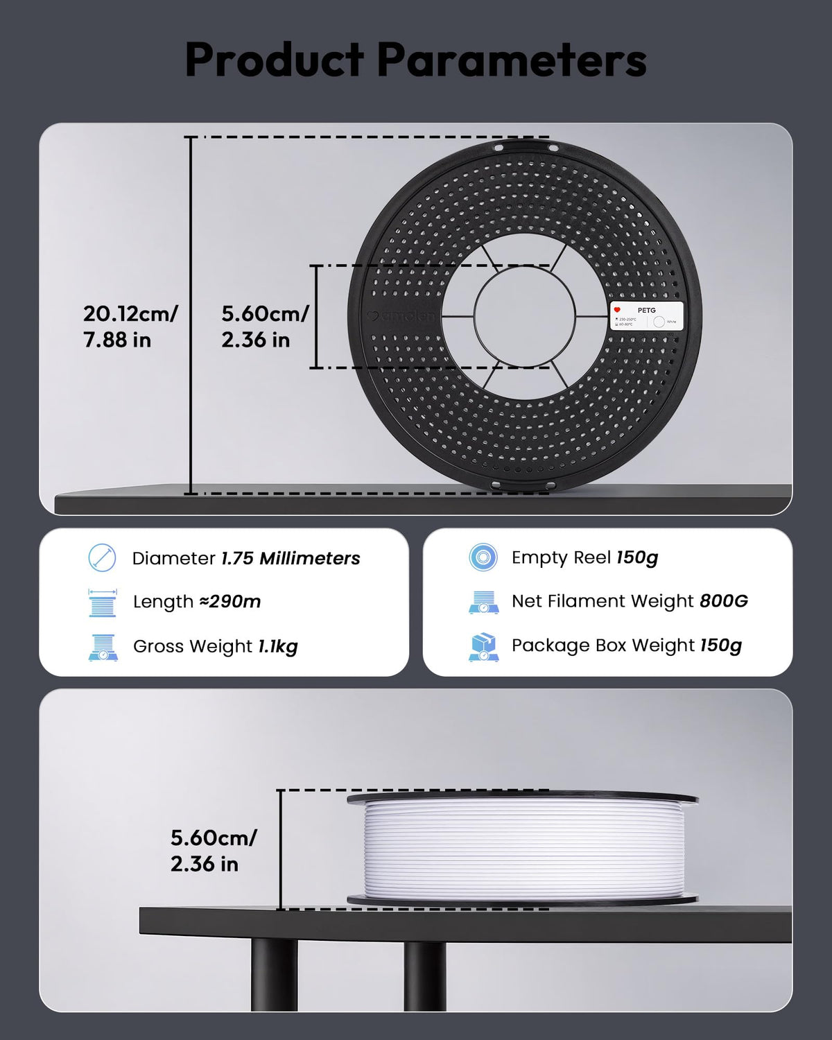 AMOLEN PETG 3D Printer Filament 1.75mm, High-Speed, 2KG Black+White Bundle