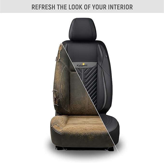 PU Leather Car Seat Covers Front Set – Waterproof seat Cover for Cars,3D Foam Support Automotive seat Covers ,Airbag Compatible, Universal Fit for Cars SUVs Trucks Sedans(Black/Grey)