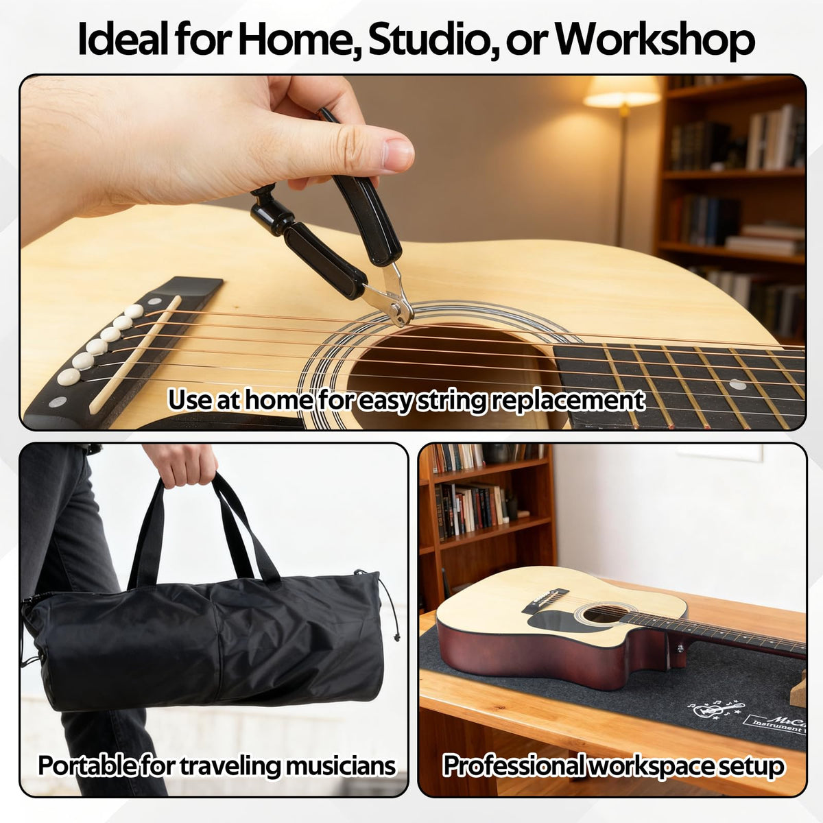 Guitar Repair Mat Kit with Neck Rest, Felt Work Mat, String Winder, Fret Polishing Tools, Cleaning Accessories and Storage Bags – Complete Maintenance Set for Acoustic & Electric Guitars