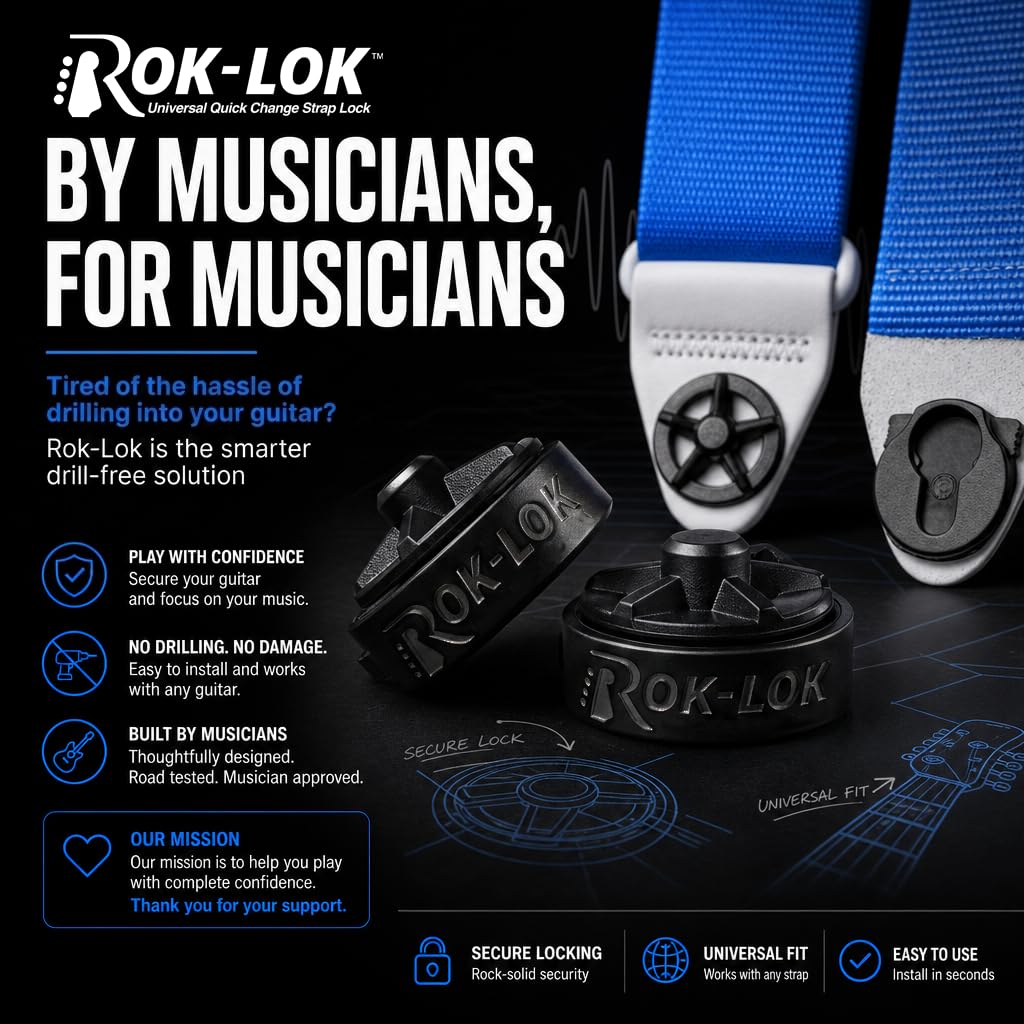 Rok Lok PRO Guitar Strap Lock - 2 Pack (Black) - No Mods Required