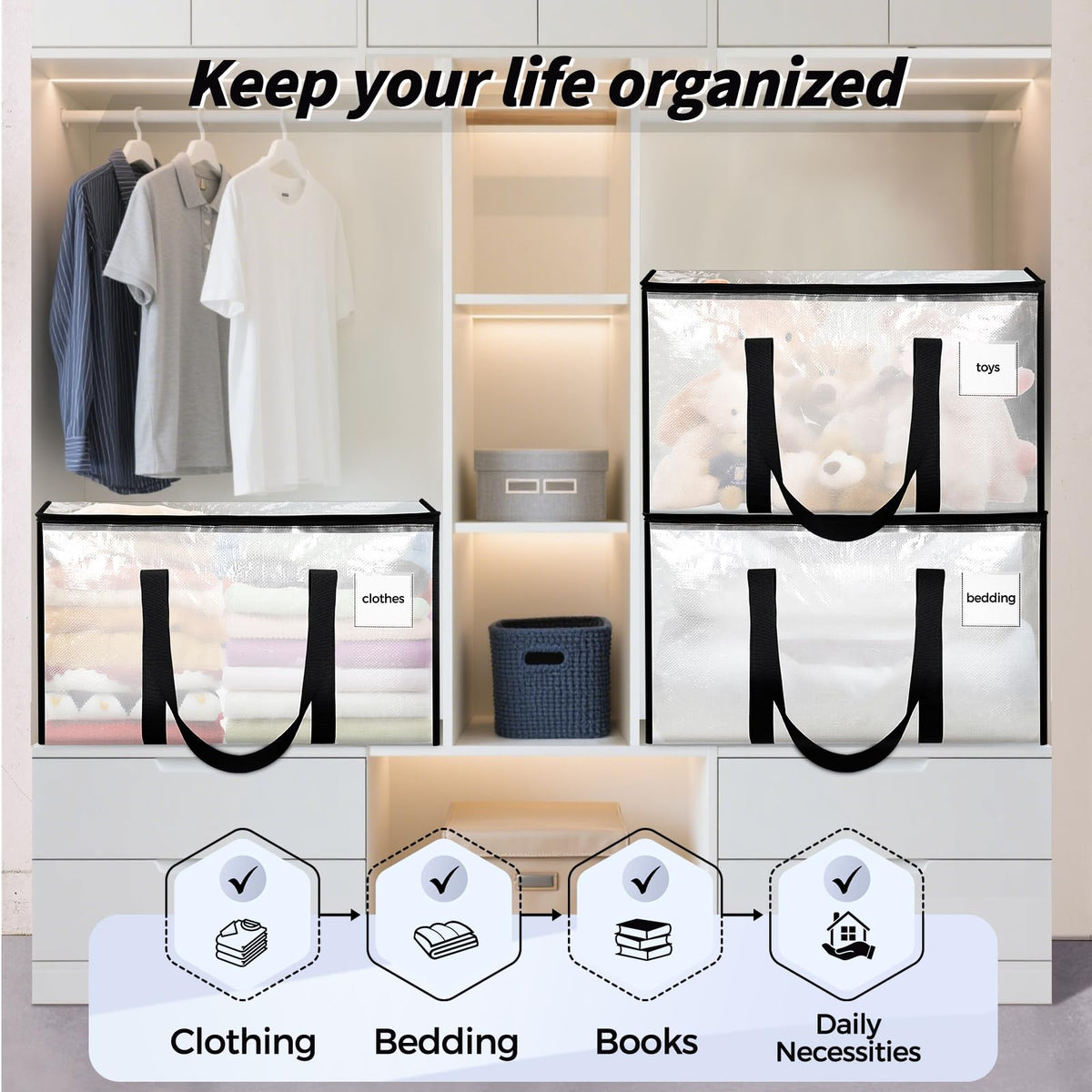 ukeetap 8 Pack Extra Large Clothes Storage Bins with Lids, Clear