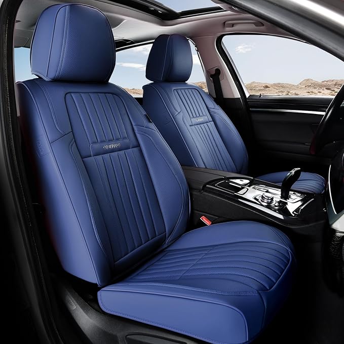 Coverado Car Seat Covers Full Set, Seat Covers for Cars, Car Seat Cover, Car Seat Protector, Leather Car Seat Cushion, Waterproof Car Seat Covers Front Seats and Back Fit for Most Cars(Blue)