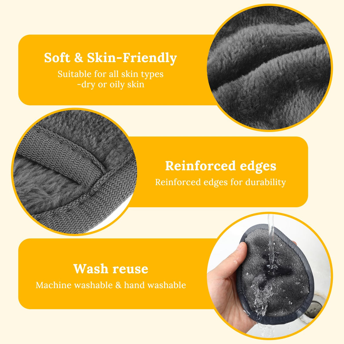 24Pcs Makeup Remover Pads, Grey Microfiber with 2 Storage Bags