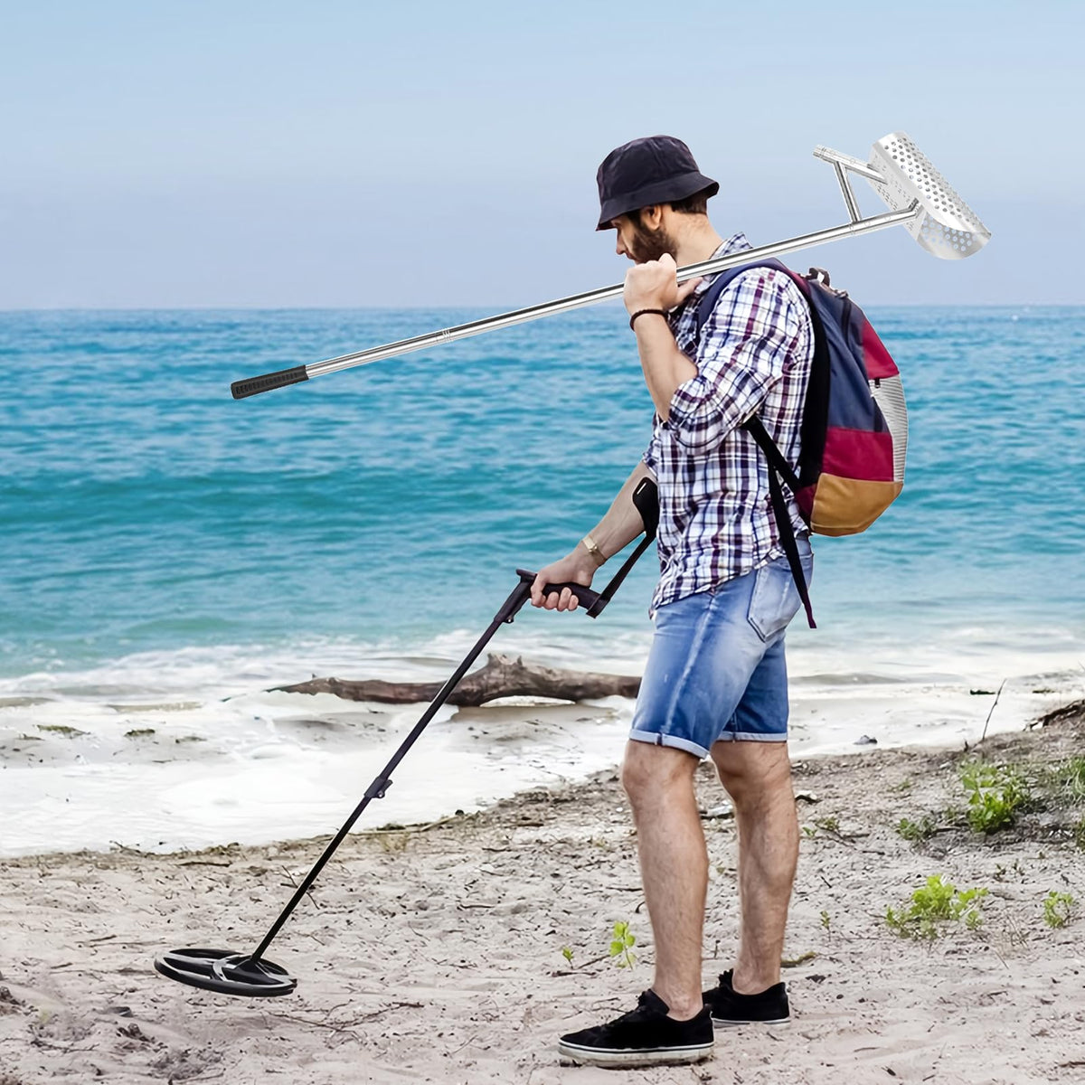 SANLIKE Sand Scoop for Metal Detecting, Stainless Steel with Long Handle