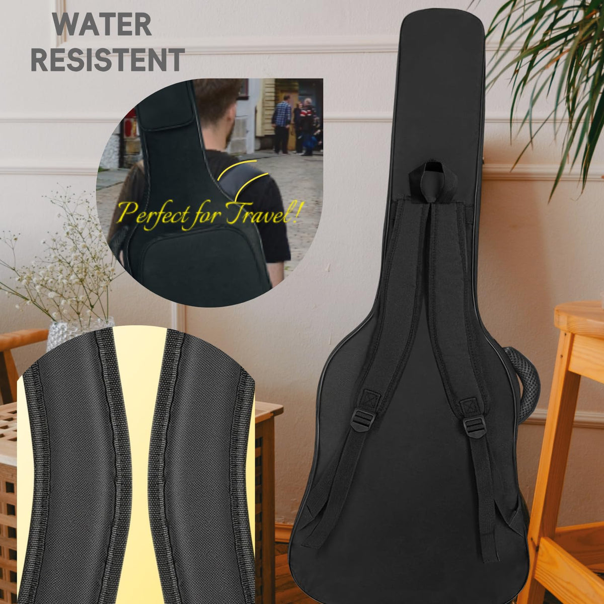 MOHUNFEY 39 inch Electric Guitar Bag Gig Bag 0.57 inch Padding Sponge 600D Ripstop Waterproof Backpack Padded Dustproof Soft Soft Guitar Case Black