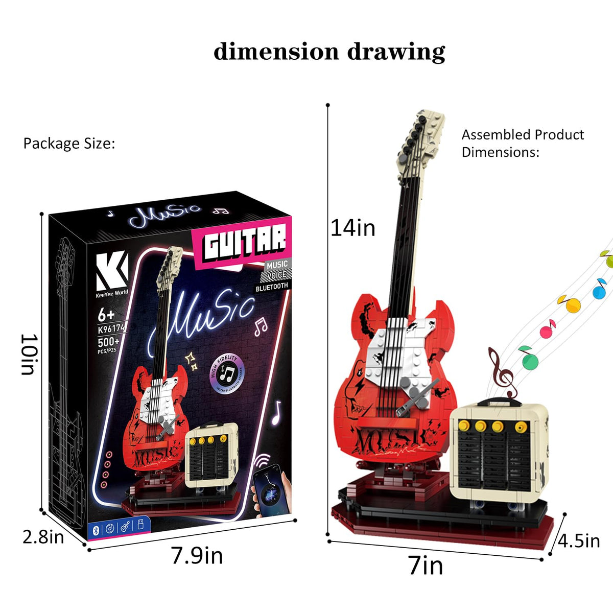 XYDongtong Guitar Music Interactive Building Set for Music Lovers, DIY Guitar Model Toy Compatible with Lego,Reverb Amplifier & Authentic Accessories, Perfect Way to Rock Gift Giving.