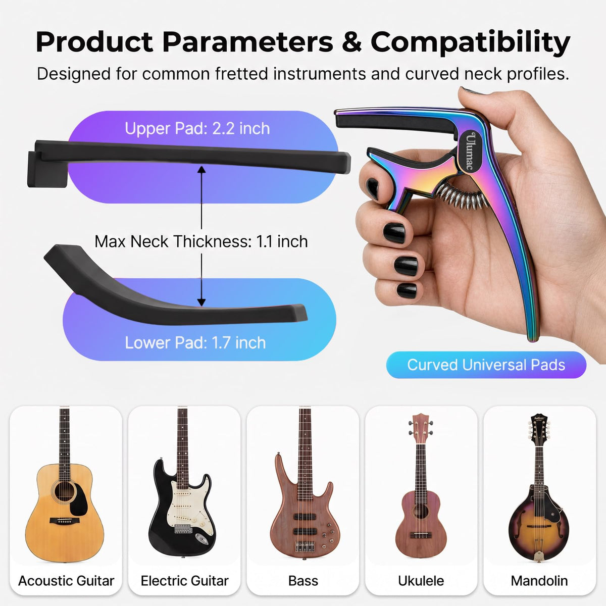Rainbow Guitar Capo for Acoustic & Electric Guitar, Gift for Guitar Player