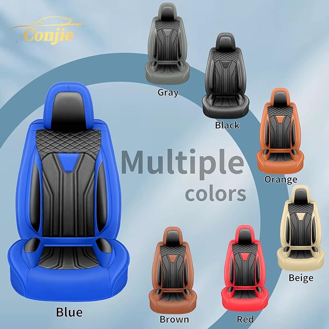 Fit Frontier Car Seat Covers Premium Leather for Nissan Frontier 2009-2025 2026. Waterproof, Breathable, Scratch-Resistant & All-Weather Seat Cushion Protector(Full Set,Blue&Black