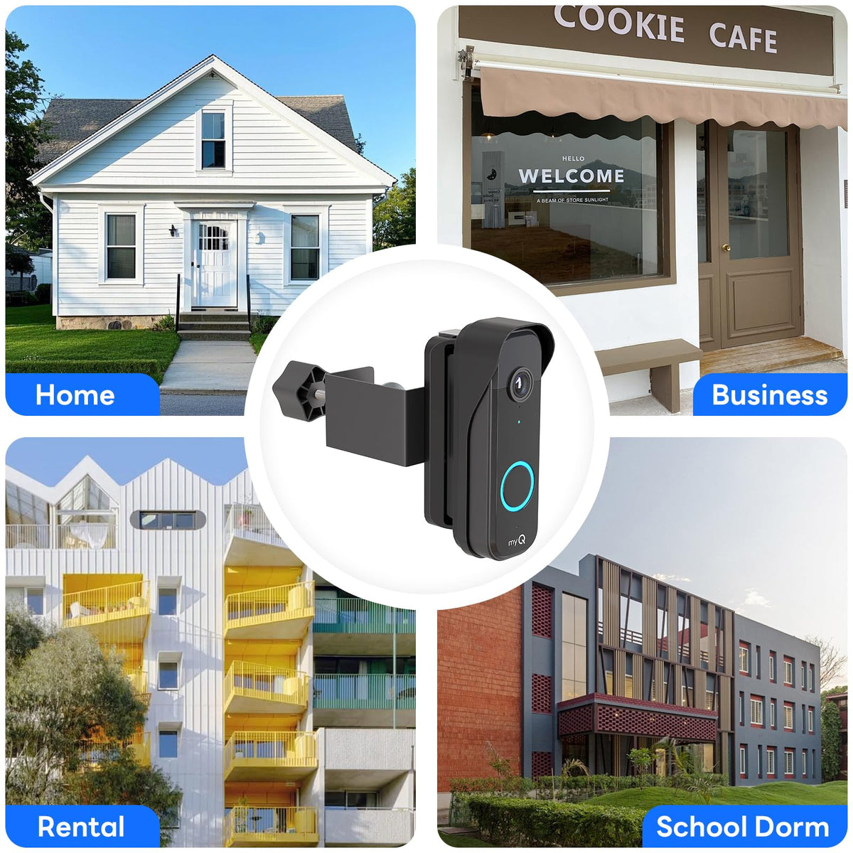 Anti-Theft Doorbell Mount for myQ Camera, Adjustable Left/Right Viewing Angle(40 to 140), Anti-Blocks Motion Sensor Mounting Bracket, Compatible with Homes, Apartments, Dorms-Black
