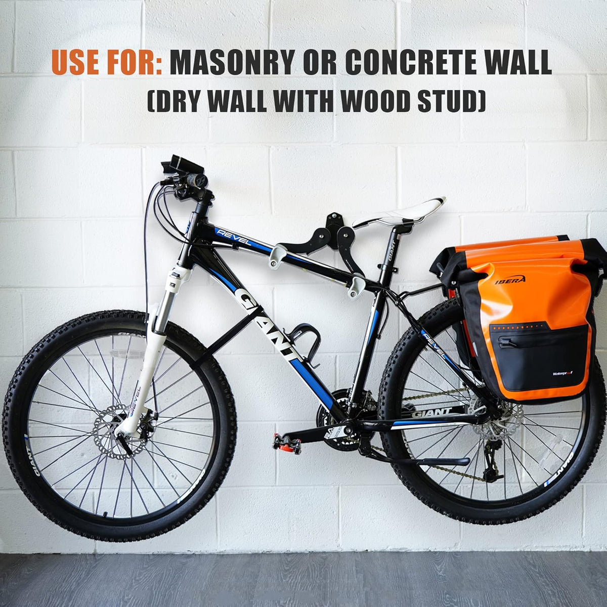 Ibera Bike Wall Mount - Secure Bike Storage up to 18kg with Adjustable Frame Holder & Soft Rubber Cradles - Garage Bike Rack for Road, MTB, Kids, Hybrid Bikes - Easy Installation & Space-Saving Design