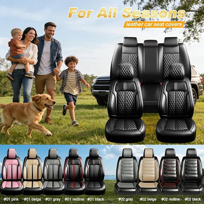 Fit Insight Car Seat Covers for Select Honda Insight 2010-2022, Premium Full Coverage Leather, Airbag Compatible & Scratch-Resistant, Waterproof & All Weather Seat Protector, Full Set, Black