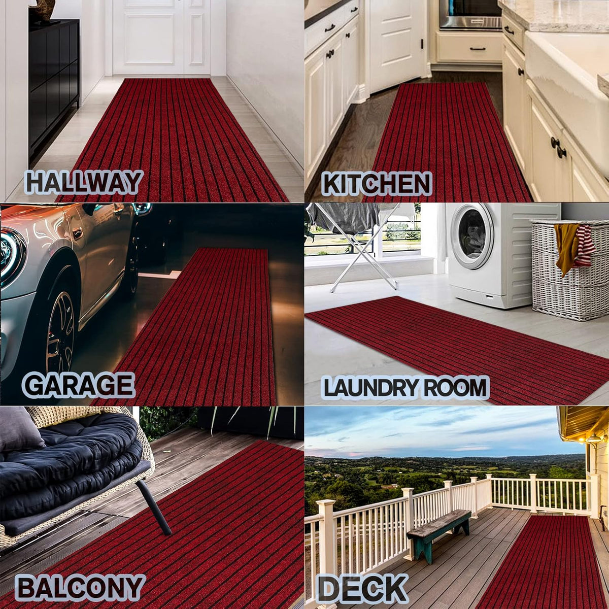 Custom Size Backed Non-Slip Area Rugs Runner, Easy Clean, Waterproof Runner Rugs for Hallway Entryway, Kitchen, Laundry, 3FT x 6FT, Red Stripe