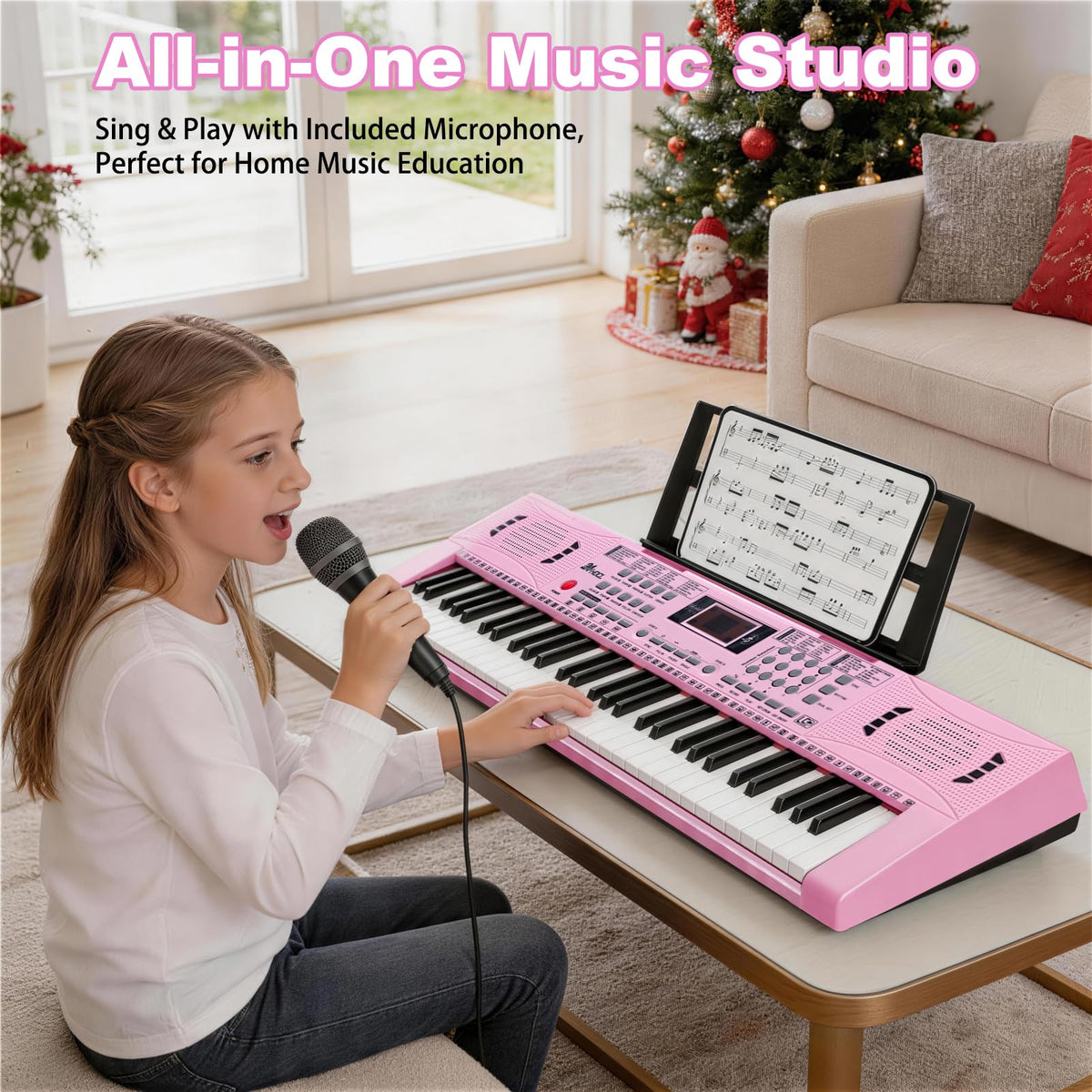 Kids Keyboard Piano, 61 Key Electronic Piano (Pink)