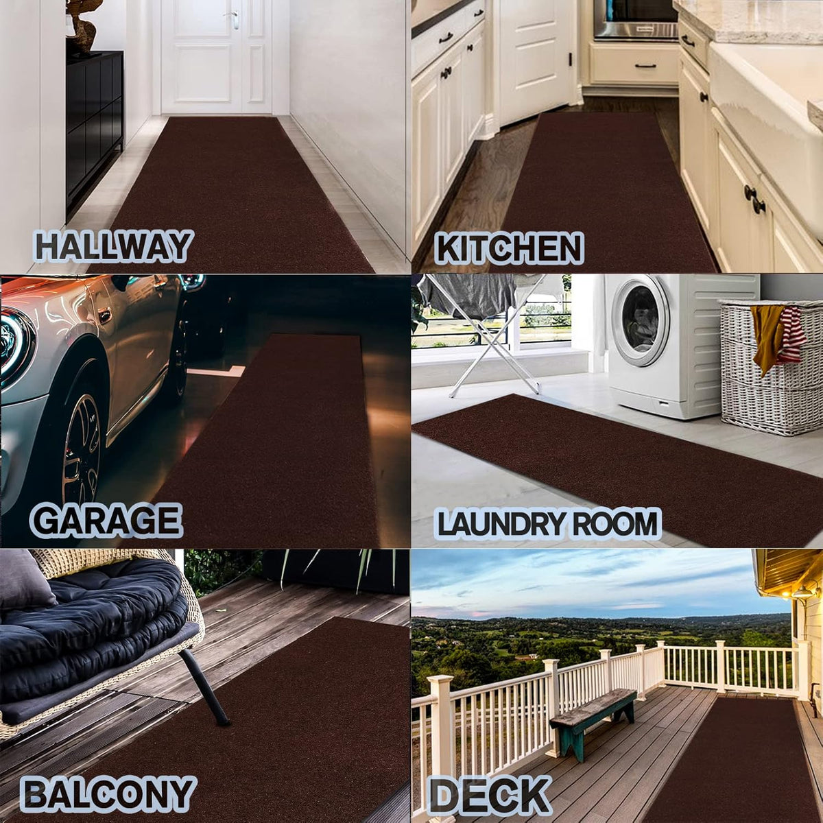 Custom Size Backed Non-Slip Area Rugs Runner, Easy Clean, Waterproof Runner Rugs for Hallway Entryway, Kitchen, Laundry, 2FT x 53FT, Brown