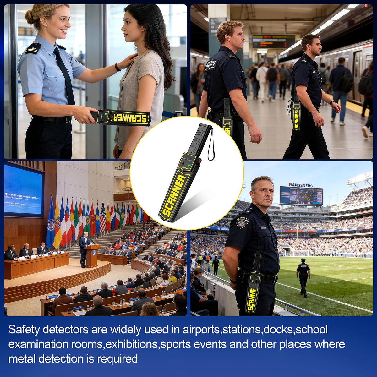 RANSENERS Handheld Metal Detector Wand,Security Wand,Portable Adjustable Sound & Vibration Alerts, Detect All Metal Products (Include Battery)