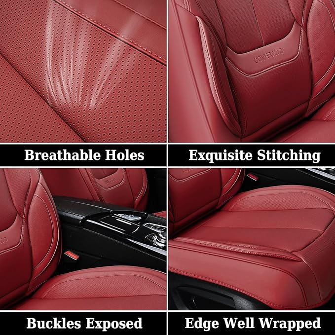 Coverado Universal Seat Covers Front, Universal Seat Covers for Cars, 2-Pack Waterproof Nappa Leather Car Seat Covers with Head Pillow, Auto Protectors Fit for Most Sedans SUV Pick-up Truck-Red