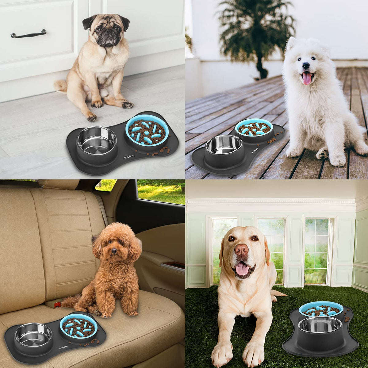 Slow Feeder Dog Bowls 3 in 1 Stainless Steel Food Water Bowl to Slow Eating