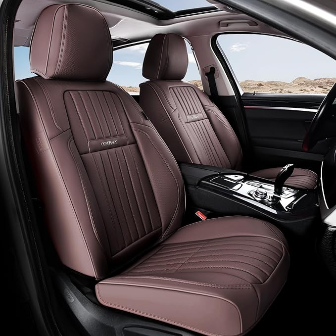 Coverado Car Seat Covers Full Set, Seat Covers for Cars, Car Seat Cover, Car Seat Protector, Leather Car Seat Cushion, Waterproof Car Seat Covers Front Seats and Back Fit for Most Cars(Coffee)