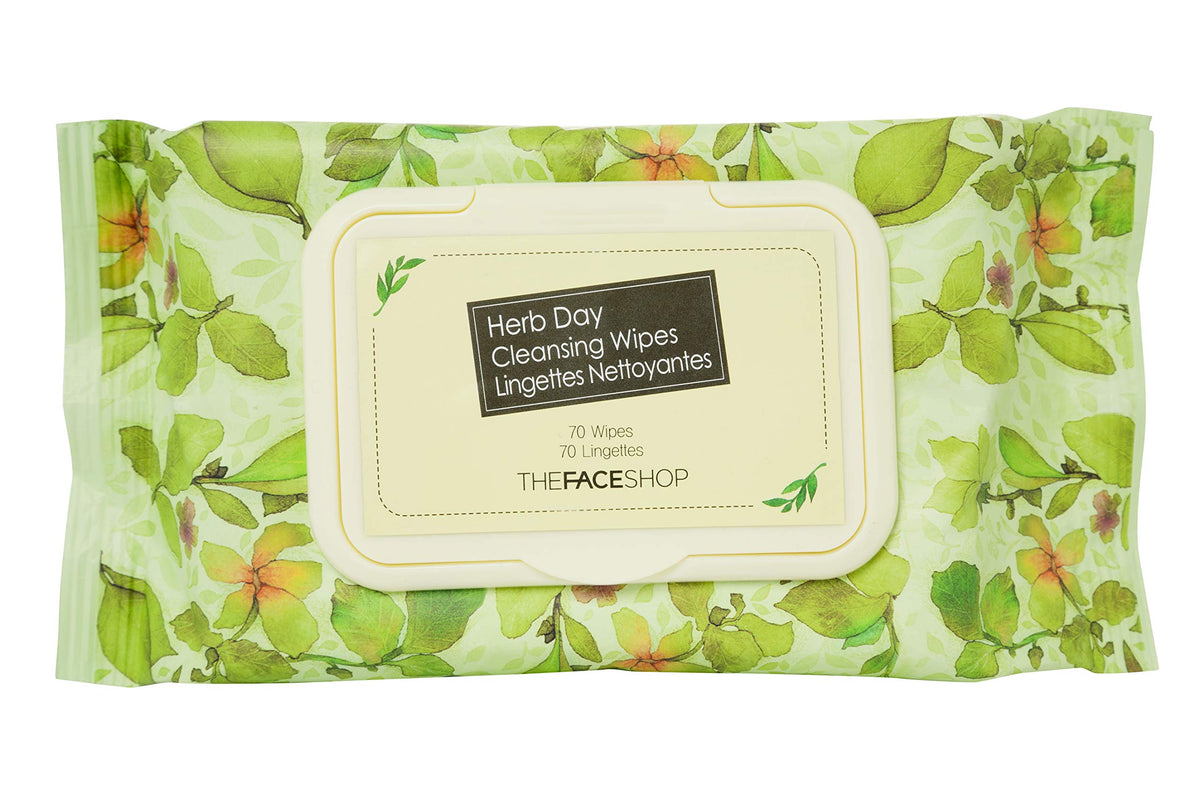The Face Shop Herb Day 365 Cleansing Wipes - Make Up Remover Face Wipes with Rosemary Extract - Non-Irritating - Refreshing, Brightening, Moisturizing - Korean Skin Care