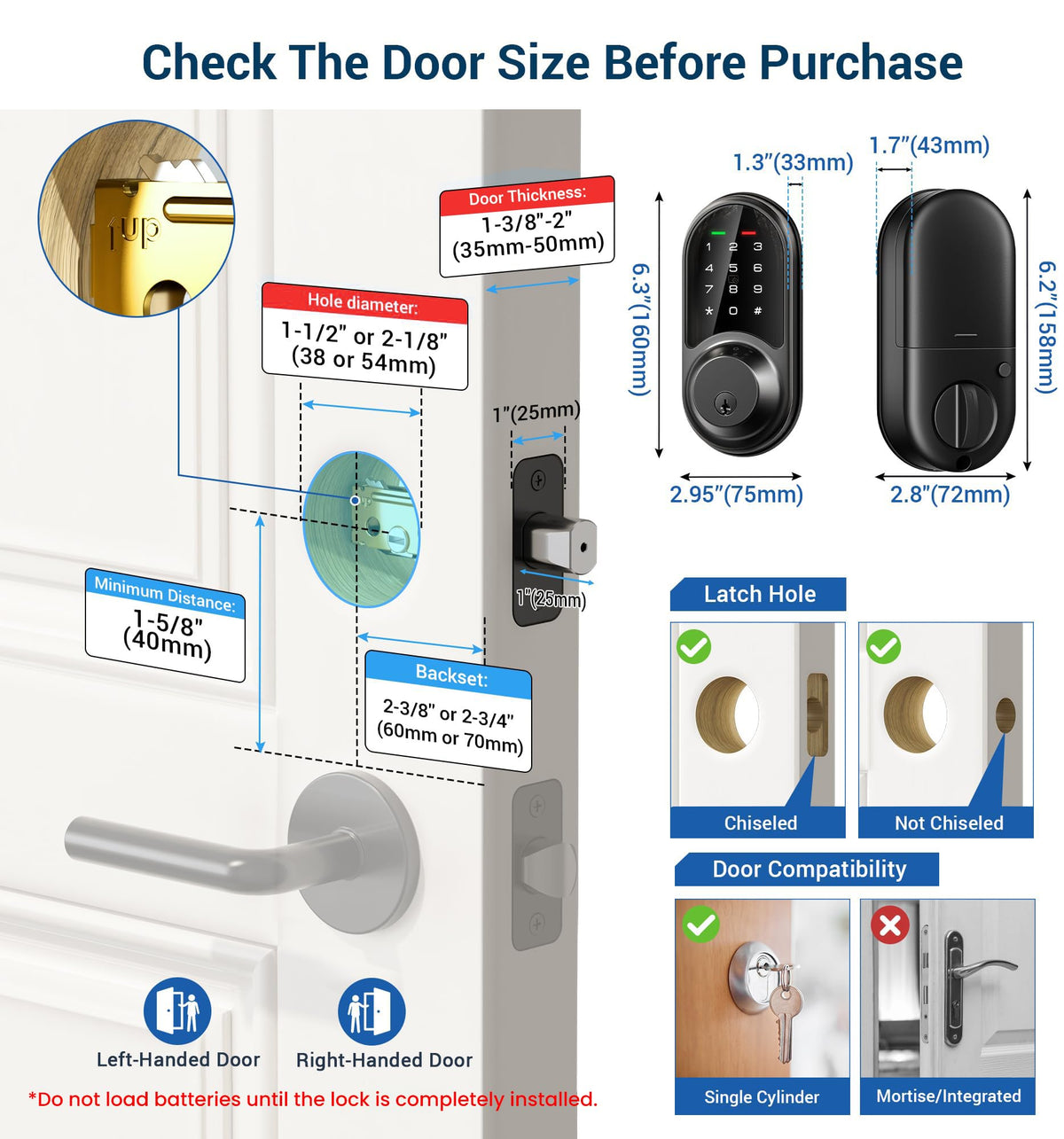 Veise RZ06 Smart Lock for Front Door with App Control, Matte Black
