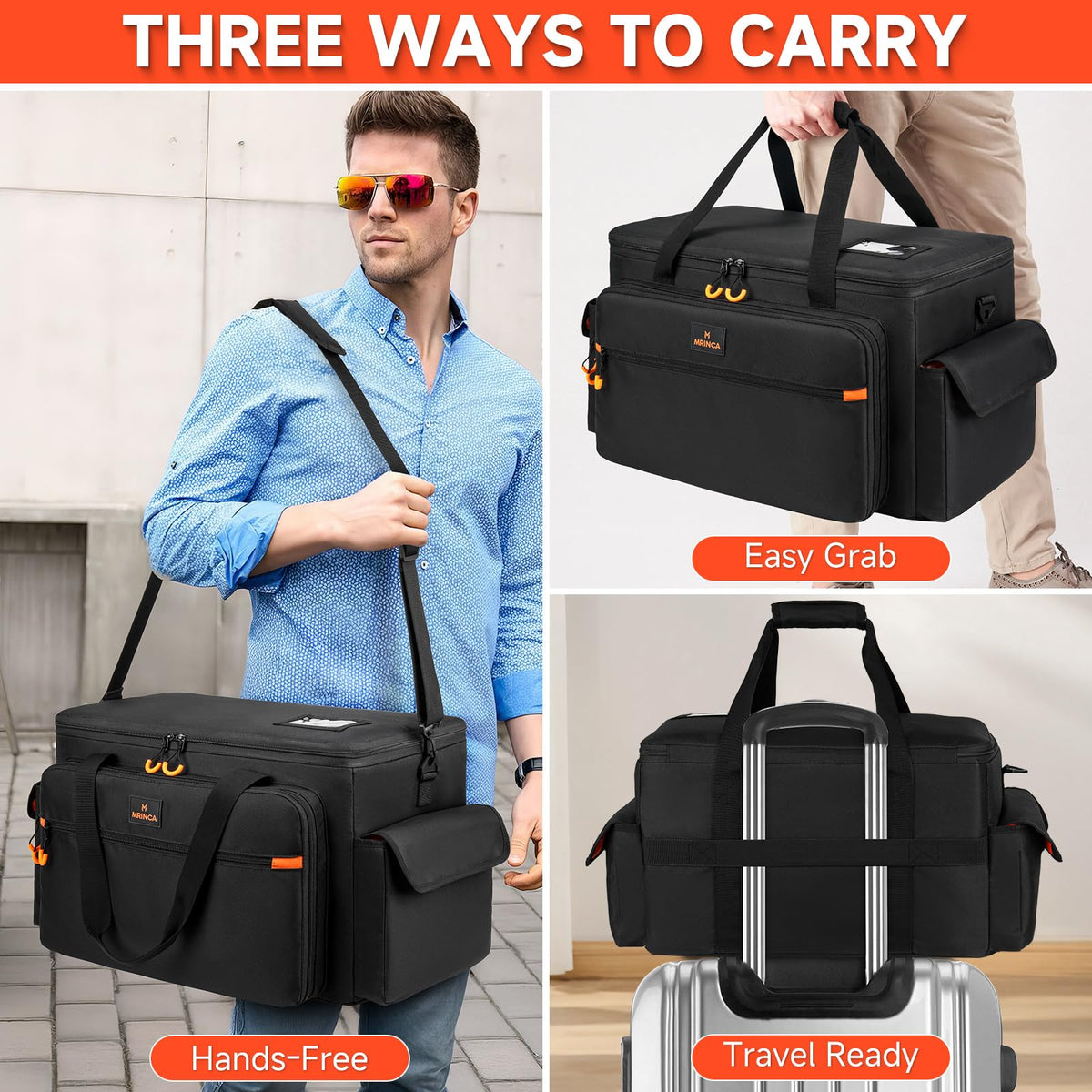 Large DJ Cable Bag with Removable Dividers & Bottom Pad, Multi-Pocket