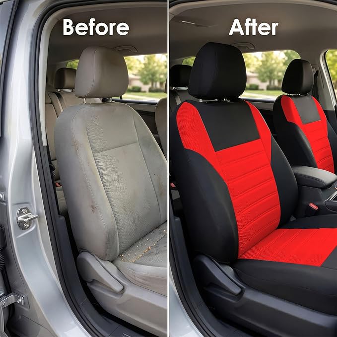 FH Group Automotive Car Seat Covers Front Set Premium 3D Air Mesh Front Seat Covers, Airbag Compatible Universal Fit Interior Accessories for Cars Trucks and SUVs - Red
