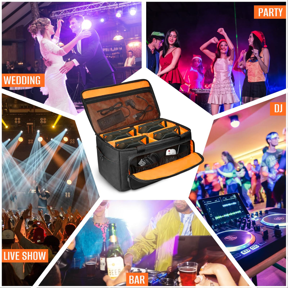 ORKELS 3/8'' Padded PAR Light Bag for 4 Lights, Stage Lighting Carry Case