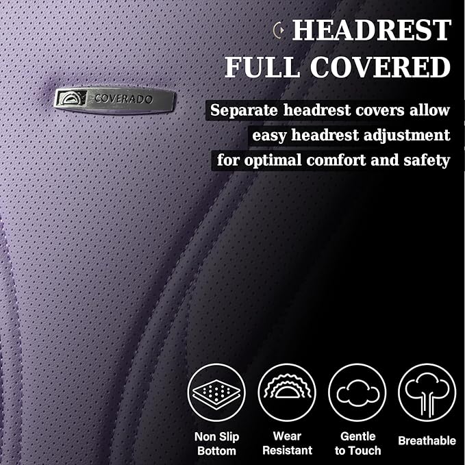Coverado Car Seat Covers Full Set, 5 Seats Front Seat Cover and Back Seat Covers for Cars, Automotive Seat Covers Leather Waterproof Seat Covers, Car Seat Protectors Universal for Cars Purple