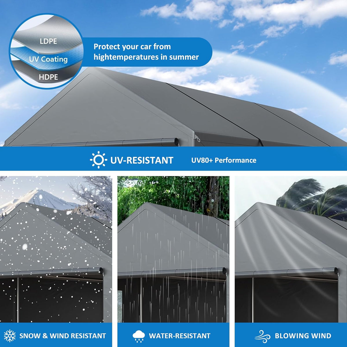 Polar Aurora 13x25 FT Carport, Carport Canopy, Heavy Duty Car Port with 2 Side-Opening Door & Roll-Up Windows, Portable Garage for Car, Truck, Boat, Motorcycle