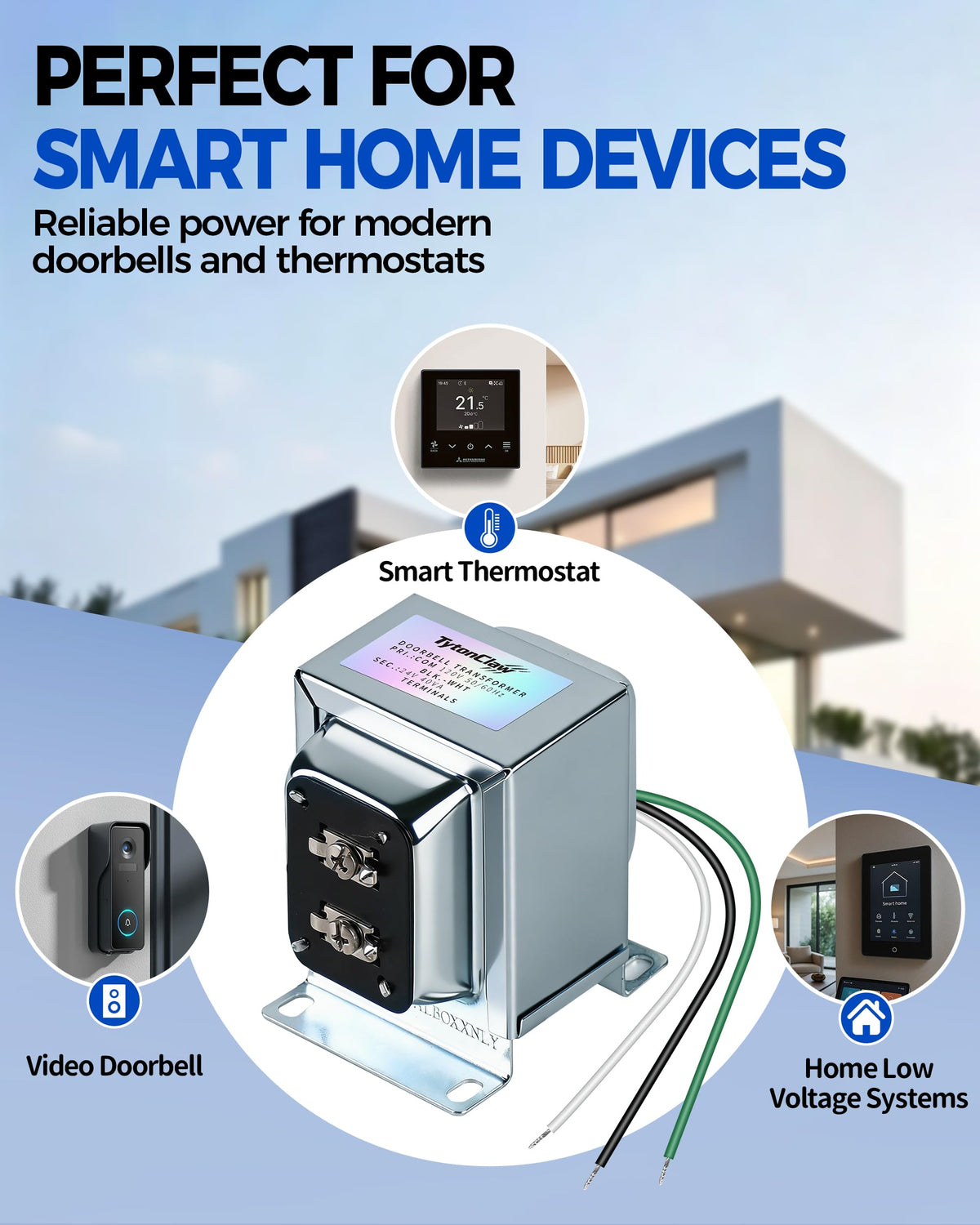 24V 40VA Hardwired Doorbell Transformer for Ring, Nest & Smart Thermostats