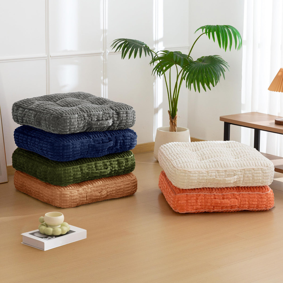 HIGOGOGO Floor Pillow Cushion for Adults, Meditation Cushion Pillow, Blended Corduroy Cover, Large Square Floor Sitting for Tatami Living Room or Yoga, 22x22 Inch, Coffee