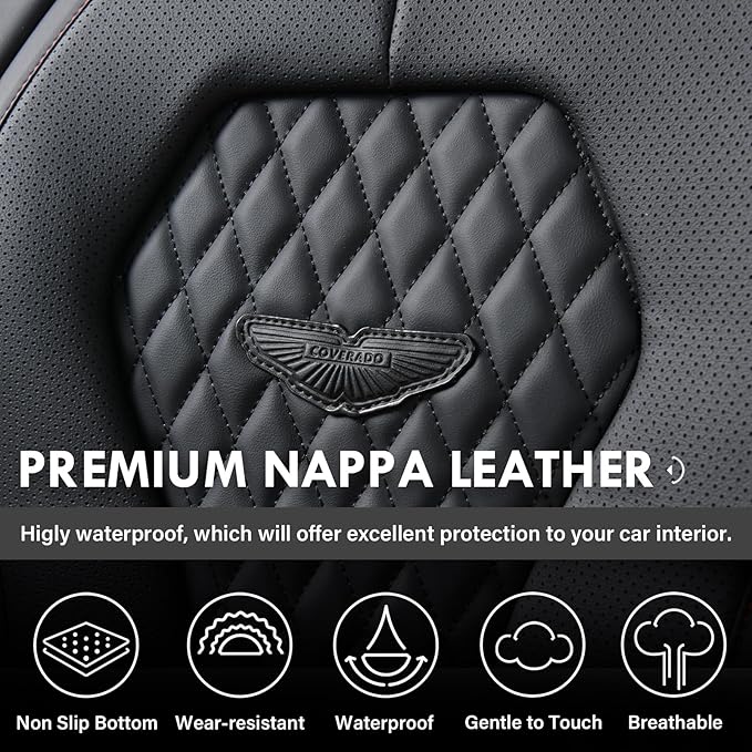 Coverado Car Seat Covers Full Set, Black Seat Covers, Waterproof Car Seat Cover, Car Seat Cushion, Car Seat Covers Front Seats Back Seat Covers, Car Seat Protector Universal Fit Most Cars Red Line