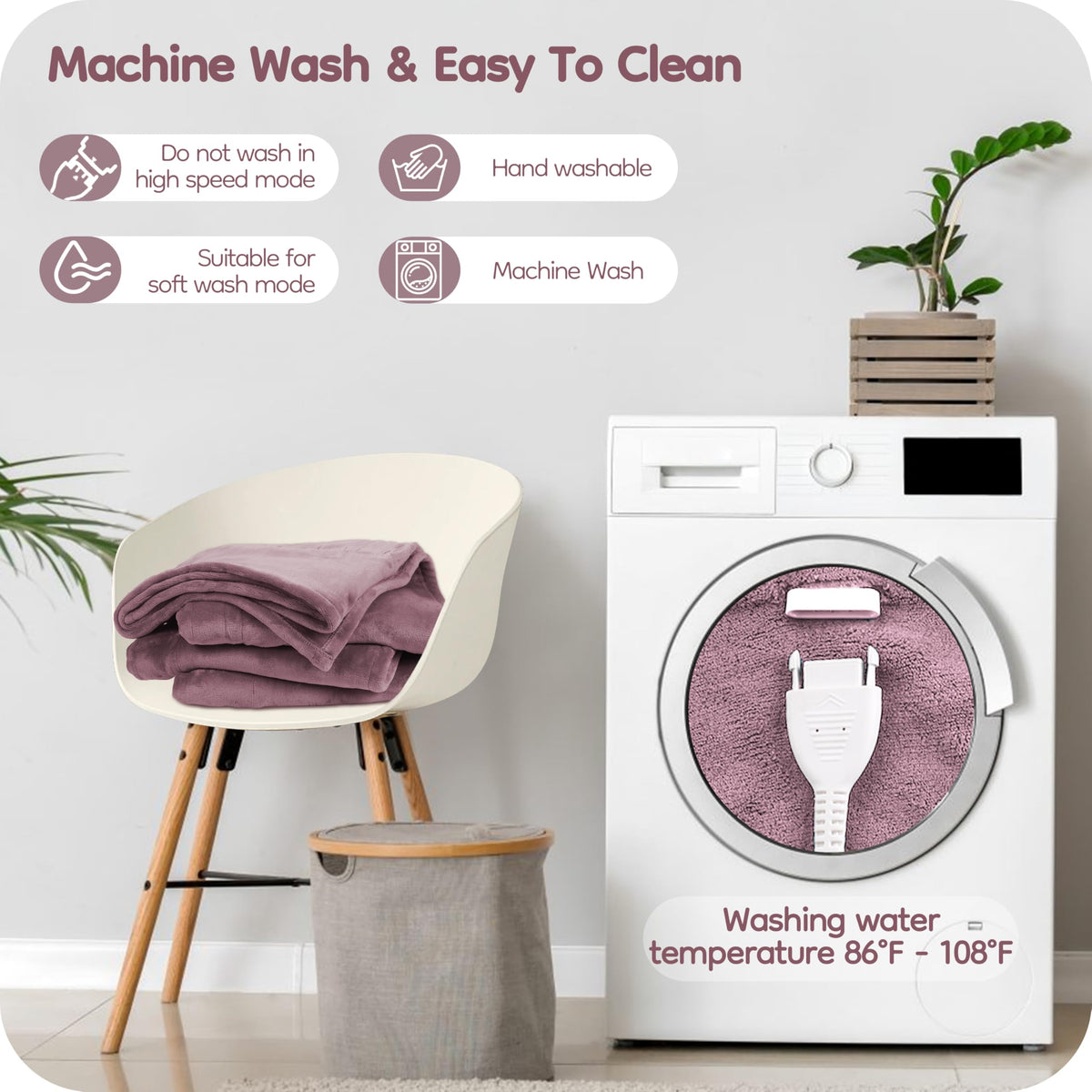 LaffyLo Electric Heated Blanket Queen Size 84" x 90", Soft Flannel Heating Blanket with Dual Controls, 4 Heat Settings, 10-Hour Auto Shutoff, Overheat Protection, Machine Washable, Purple