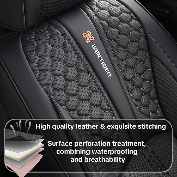 Black Car Seat Covers Full Set,Waterproof Leather Car Seat Covers,Suitable for suvs, sedans, and Pickup Trucks