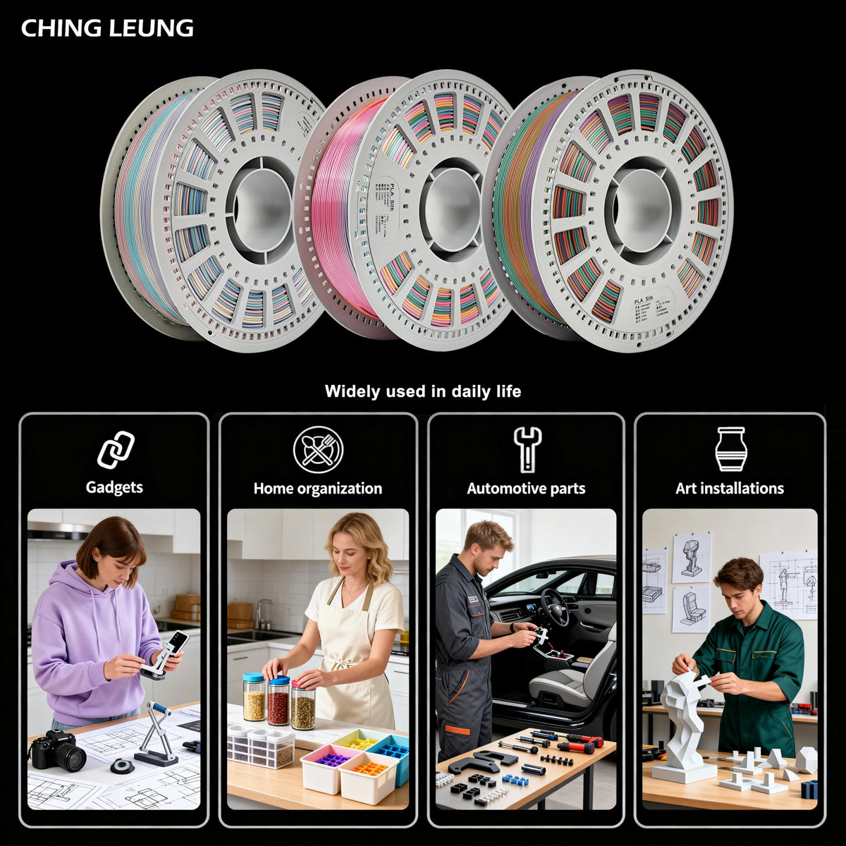 Ching Leung Multicolor Filament, 3D Printer Filament, Pla Filament 1.75mm, pla, Rainbow Filament, Dimensional Accuracy +/- 0.03 Mm, 1 Kg Spool(2.2lbs)
