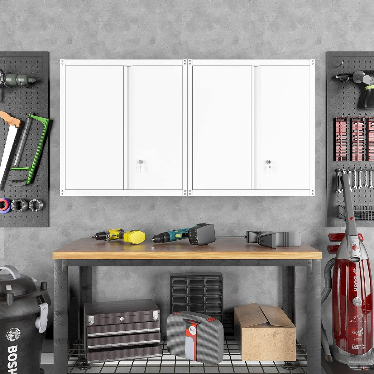 LUCYPAL Metal Wall Cabinet,Garage Storage Cabinets with Adjustable Shelves,Steel Locking Storage Cabinet with Doors for Home,Office,Kitchen,Warehouse,White