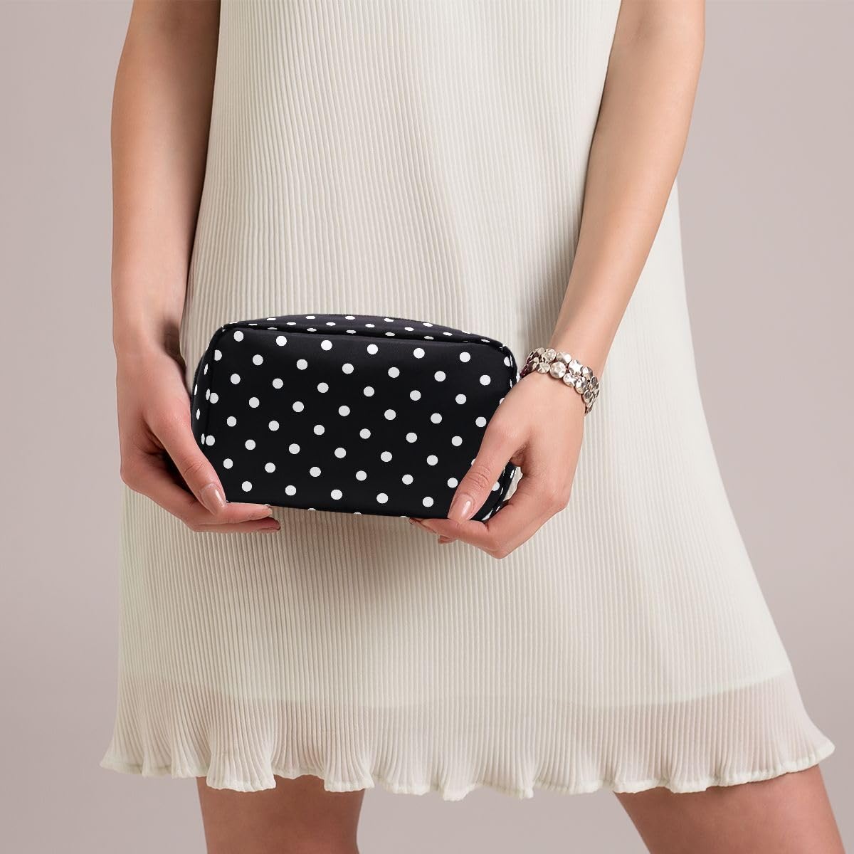 ALAZA Makeup Bag Cosmetic Bags for Women Small Zipper Pouch Travel Black Polka Dots Cosmetic Organizer Case Portable For Purse - thewildfolk ALAZA Makeup Bag Cosmetic Bags for Women Small Zipper Pouch Travel Black Polka Dots Cosmetic Organizer Case Portable For Purse