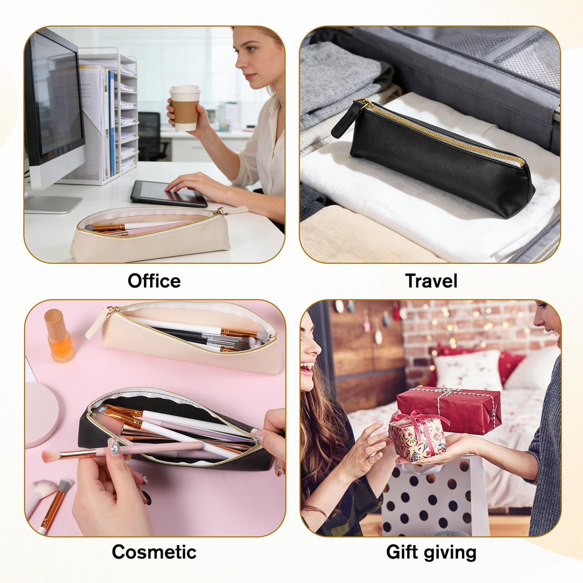 Apojgitn 2Pcs Mini Makeup Bag for Purse, PU Leather Small Makeup Bag Portable Soft Cosmetic Organizer Pouch Waterproof Small lipstick Bags with Zipper for Women Travel Storage(Black, Beige) - thewildfolk Apojgitn 2Pcs Mini Makeup Bag for Purse, PU Leather Small Makeup Bag Portable Soft Cosmetic Organizer Pouch Waterproof Small lipstick Bags with Zipper for Women Travel Storage(Black, Beige)