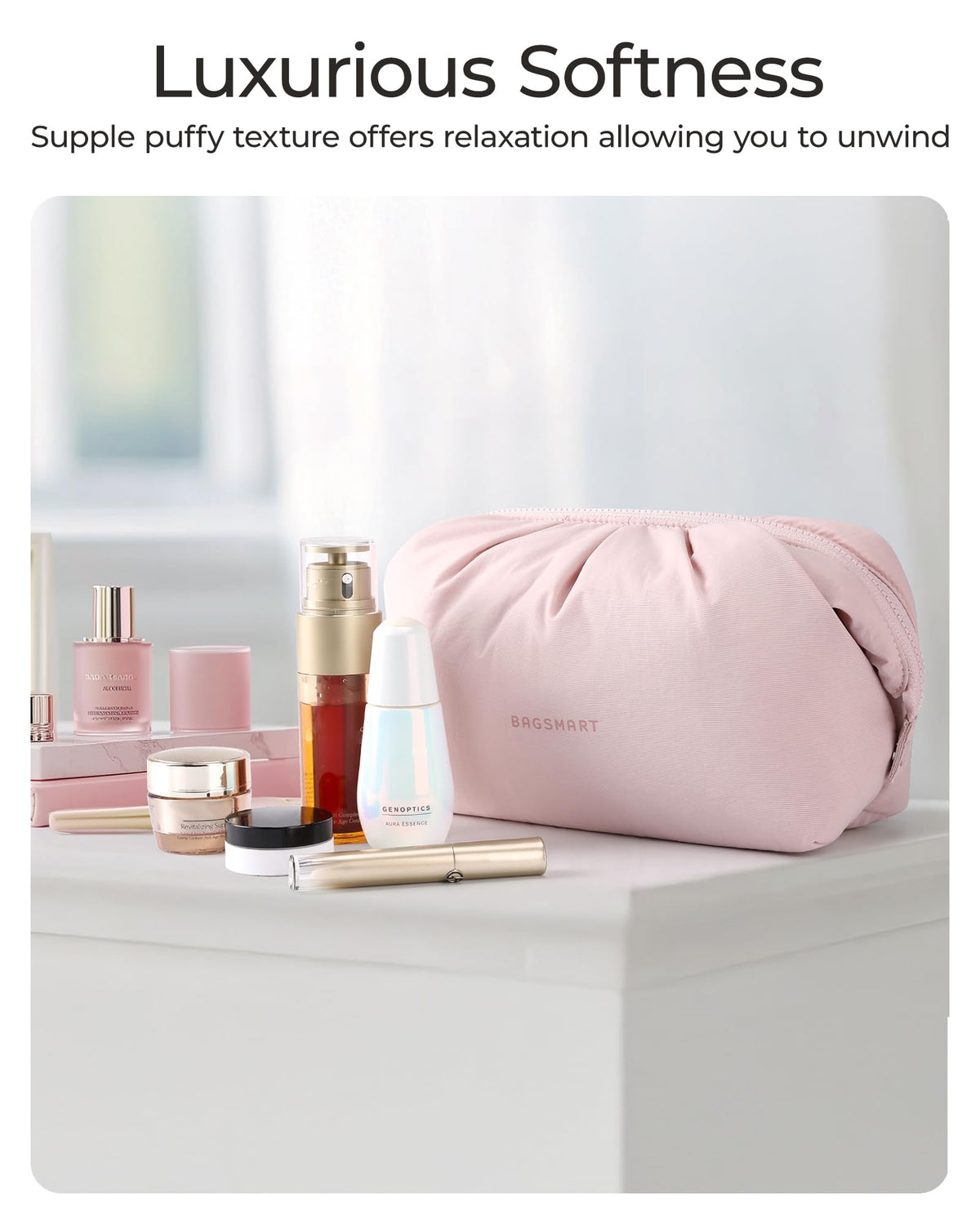 BAGSMART Makeup Bag Travel Toiletry Bag, Cute Make Up Bag, Large Capacity Cosmetic Bags for Women, Wide-open Makeup Pouch Travel Essentials Toiletries Accessories Brushes (Pink) - thewildfolk BAGSMART Makeup Bag Travel Toiletry Bag, Cute Make Up Bag, Large Capacity Cosmetic Bags for Women, Wide-open Makeup Pouch Travel Essentials Toiletries Accessories Brushes (Pink)