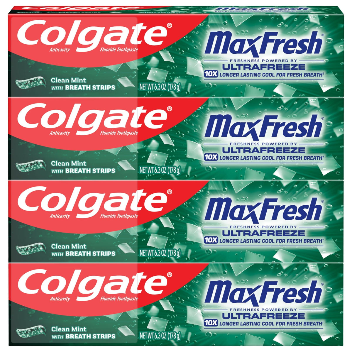 Colgate MaxFresh Fluoride Toothpaste, Clean Mint, 4 Pack, 6.3 oz - thewildfolk Colgate MaxFresh Fluoride Toothpaste, Clean Mint, 4 Pack, 6.3 oz