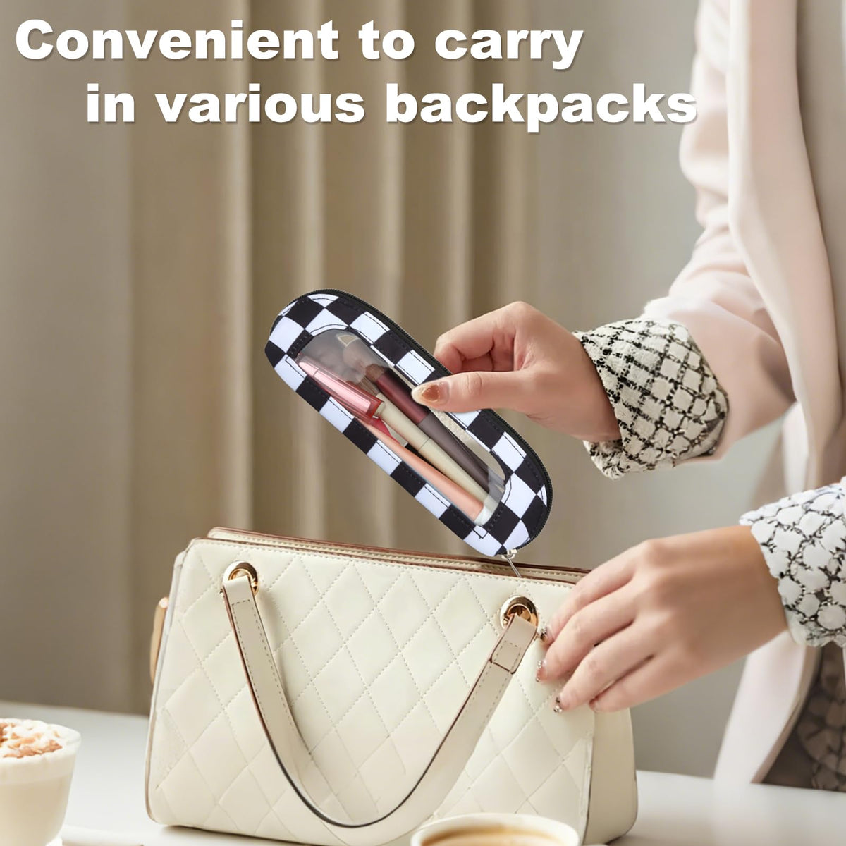 DOB SECHS Small Clear Makeup Bag for Purse Mini Checkered Brush Pouch for Travel Nylon Travel Cosmetic Organizer Pouches Holder Pencil Bag with Zipper Double Sided Clear Make-up Bags - thewildfolk DOB SECHS Small Clear Makeup Bag for Purse Mini Checkered Brush Pouch for Travel Nylon Travel Cosmetic Organizer Pouches Holder Pencil Bag with Zipper Double Sided Clear Make-up Bags