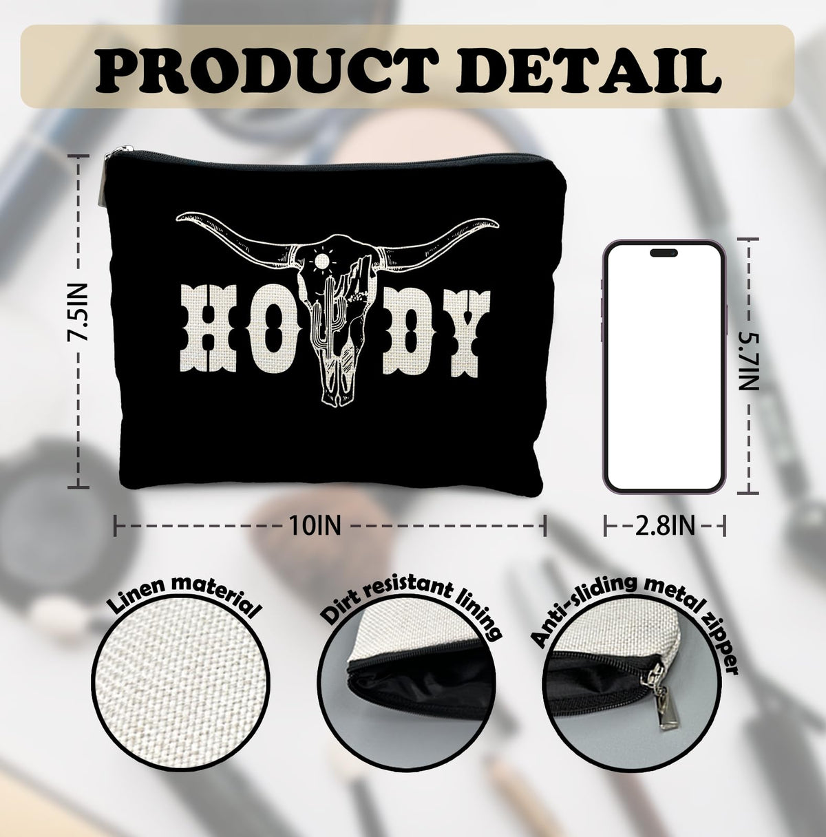 Elpwk Boho Western Howdy Makeup Bag for Women, Southwestern Cowboy Cow Skull Cactus Cosmetic Bags,Gifts for For Mom Friends Teen Girl & Women, Black Western Zipper Makeup Pouch for Purse - thewildfolk Elpwk Boho Western Howdy Makeup Bag for Women, Southwestern Cowboy Cow Skull Cactus Cosmetic Bags,Gifts for For Mom Friends Teen Girl & Women, Black Western Zipper Makeup Pouch for Purse
