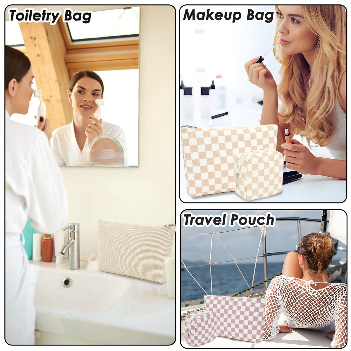 Fammart Checkered Makeup Bag, Travel Cosmetic Bag Organizer Toiletry Bag Make Up Bags with Zipper & Compartments for Women Girls - thewildfolk Fammart Checkered Makeup Bag, Travel Cosmetic Bag Organizer Toiletry Bag Make Up Bags with Zipper & Compartments for Women Girls