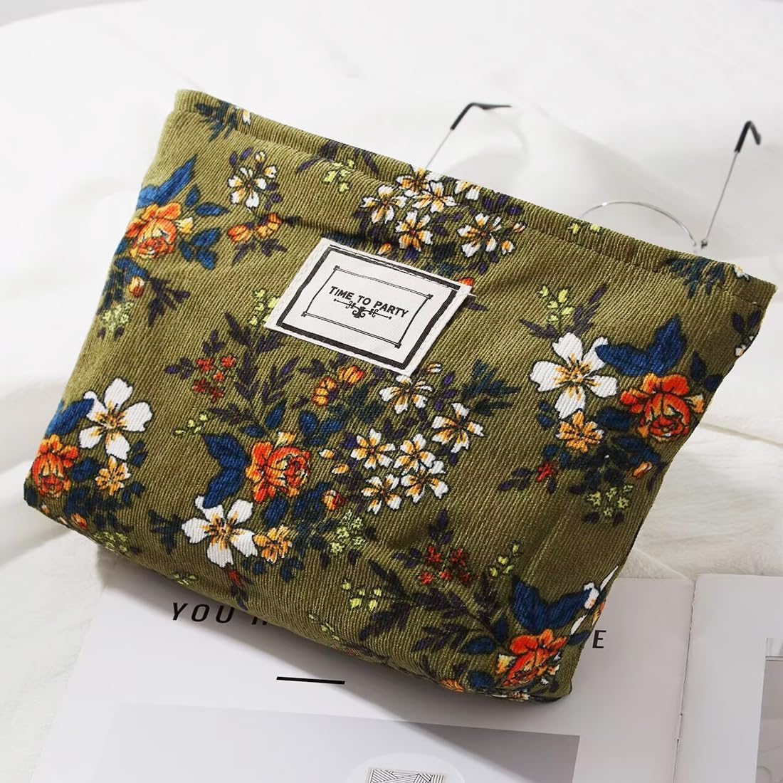 Floral Makeup Bags for Women, Large Cosmetic Pouch for Purse, Dark Green - thewildfolk Floral Makeup Bags for Women, Large Cosmetic Pouch for Purse, Dark Green