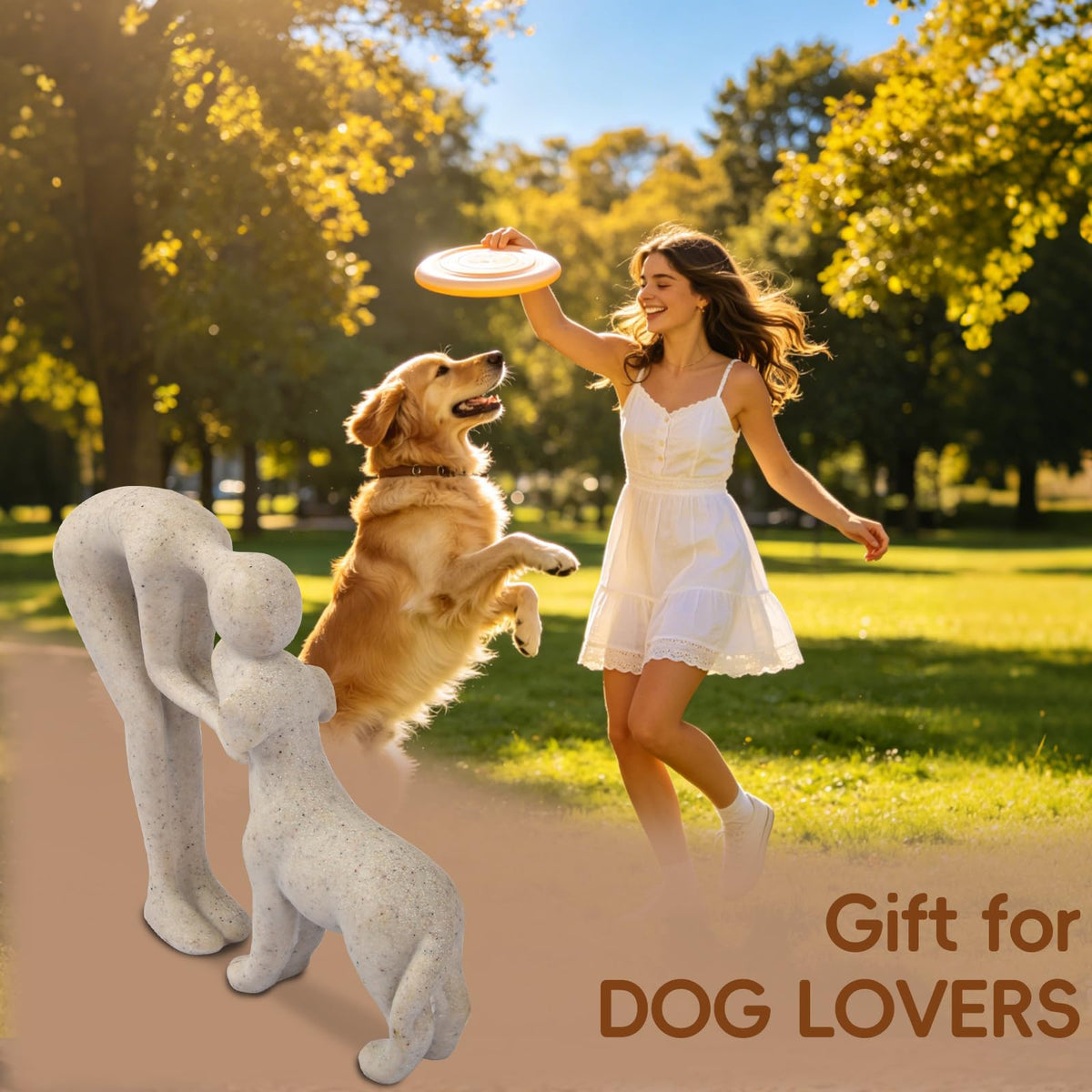 FriyGardcn Abstract Person and Dog Head-to-Head Figurine Sandstone - thewildfolk FriyGardcn Abstract Person and Dog Head-to-Head Figurine Sandstone