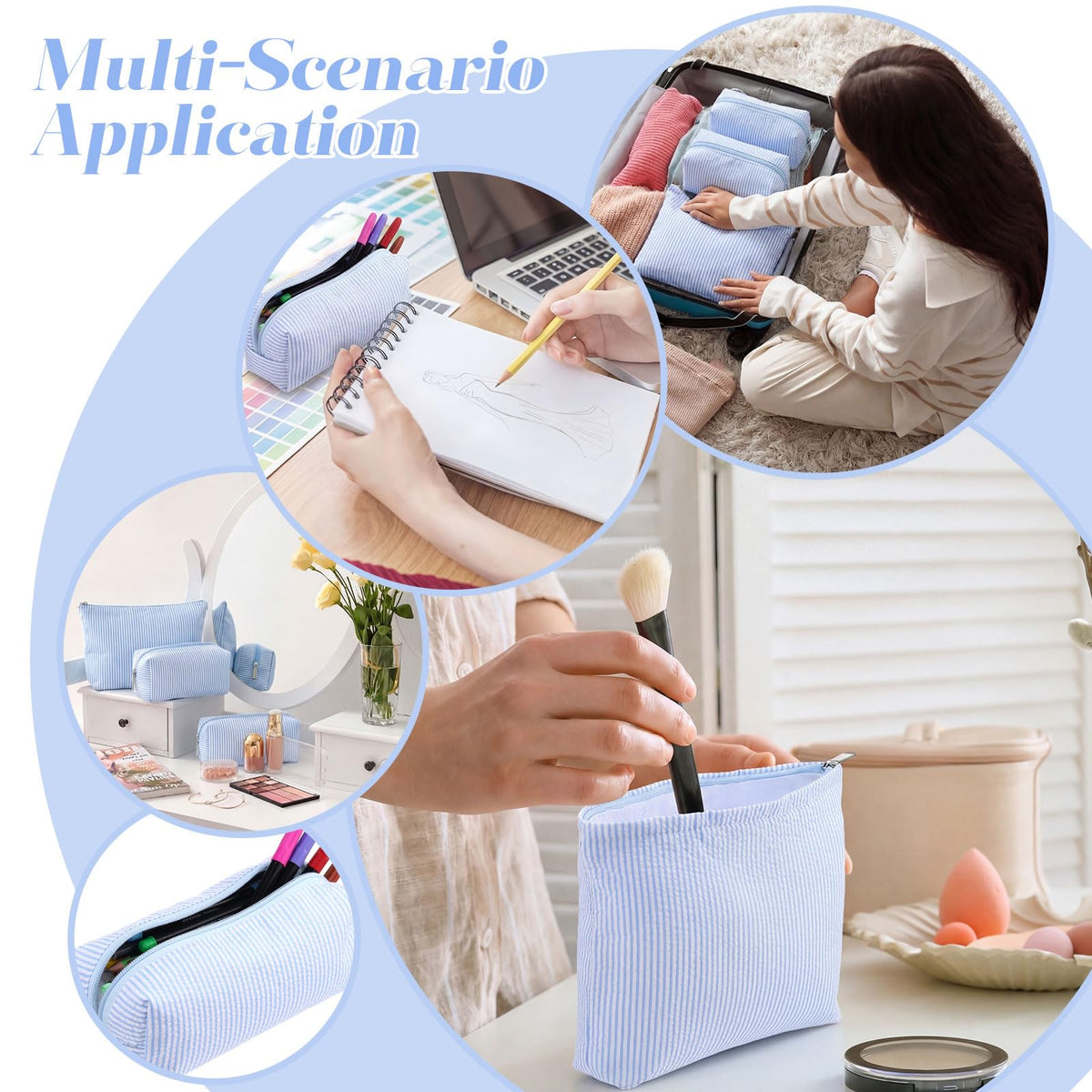 Huhumy 3 Pcs Makeup Bag Set Cute Stripe Cosmetic Pouch for Women Aesthetic Seersucker Travel Toiletry Bag Set Preppy Small Makeup Purse Pouch Cosmetic Organizer Pencil Case with Zipper(Blue) - thewildfolk Huhumy 3 Pcs Makeup Bag Set Cute Stripe Cosmetic Pouch for Women Aesthetic Seersucker Travel Toiletry Bag Set Preppy Small Makeup Purse Pouch Cosmetic Organizer Pencil Case with Zipper(Blue)