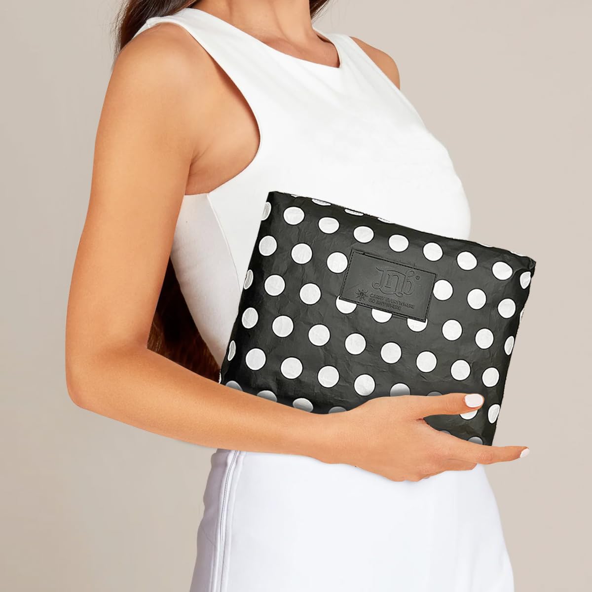 JNB 100% Coated Tyvek Material Polka Dot Beach Pouch, Waterproof Pouch for Beach, Make-up, Wet Dry Bag,Clutch, Bk01 - thewildfolk JNB 100% Coated Tyvek Material Polka Dot Beach Pouch, Waterproof Pouch for Beach, Make-up, Wet Dry Bag,Clutch, Bk01