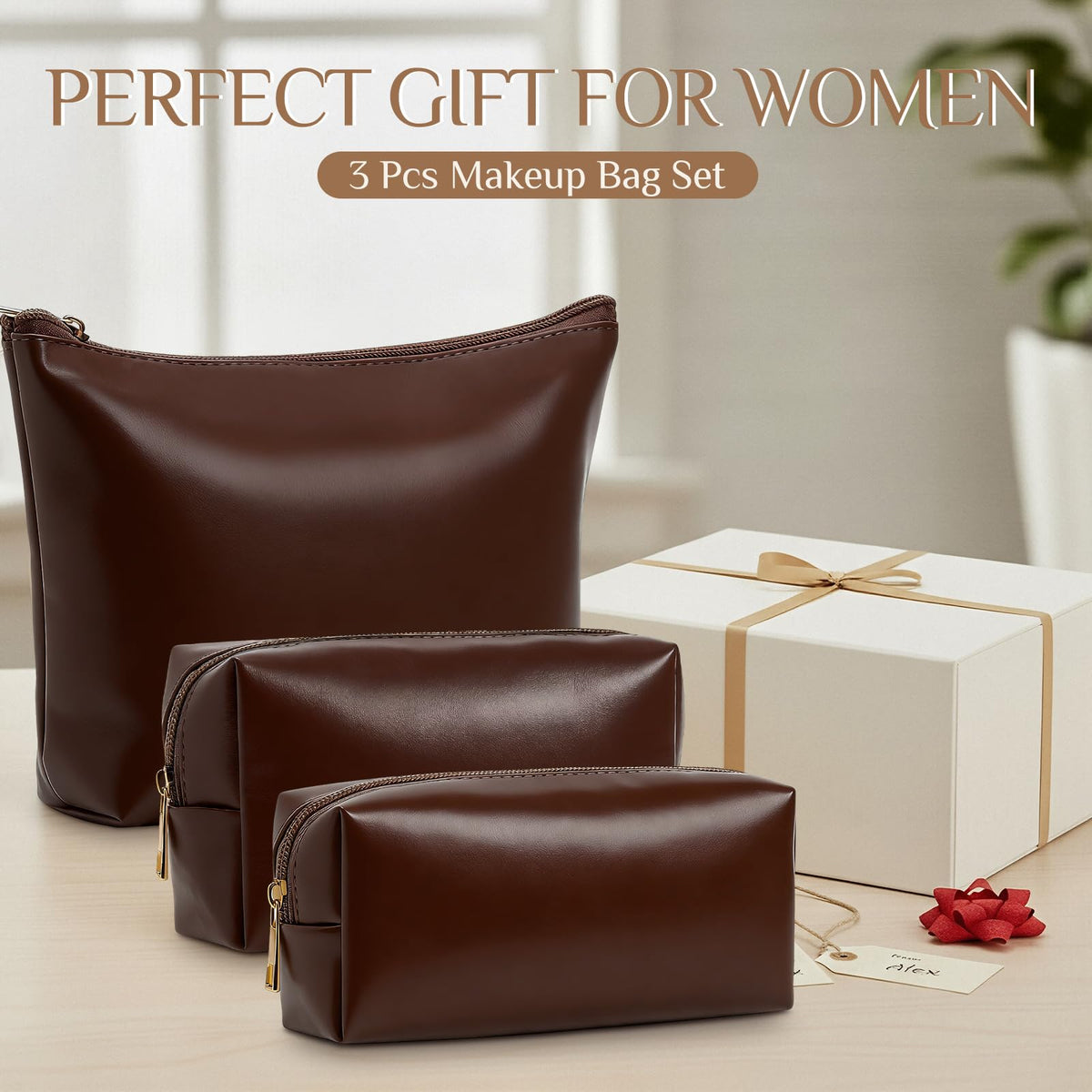 Kigeli 3 Piece Leather Makeup Bag Set Graduation Women Gifts PU Leather Makeup Toiletry Bag Bridesmaid Cosmetic Pouch Small Aesthetic Travel Purse for Wedding Birthday Women Gifts(Coffee) - thewildfolk Kigeli 3 Piece Leather Makeup Bag Set Graduation Women Gifts PU Leather Makeup Toiletry Bag Bridesmaid Cosmetic Pouch Small Aesthetic Travel Purse for Wedding Birthday Women Gifts(Coffee)