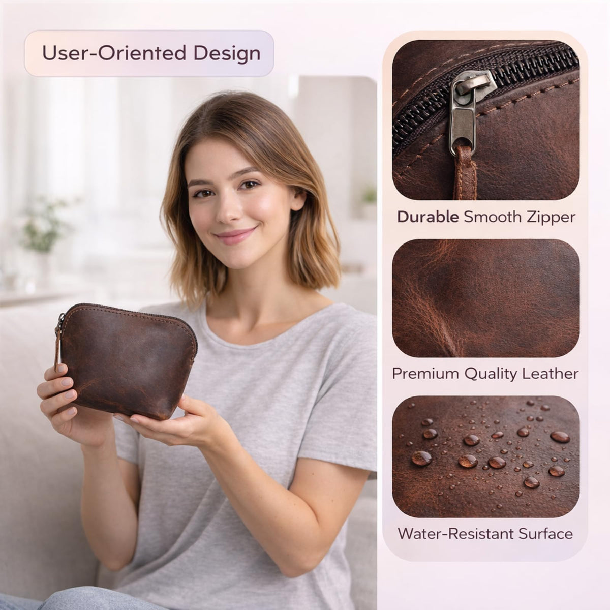 Leather Cosmetic Bag for Women & Men, Handmade Makeup Pouch, Small Travel Toiletry Case, Zippered Jewelry & Coin Organizer, Compact Purse Makeup Storage, Brown Leather (1, Brown, 4 x 4 x 3 Inch) - thewildfolk Leather Cosmetic Bag for Women & Men, Handmade Makeup Pouch, Small Travel Toiletry Case, Zippered Jewelry & Coin Organizer, Compact Purse Makeup Storage, Brown Leather (1, Brown, 4 x 4 x 3 Inch)