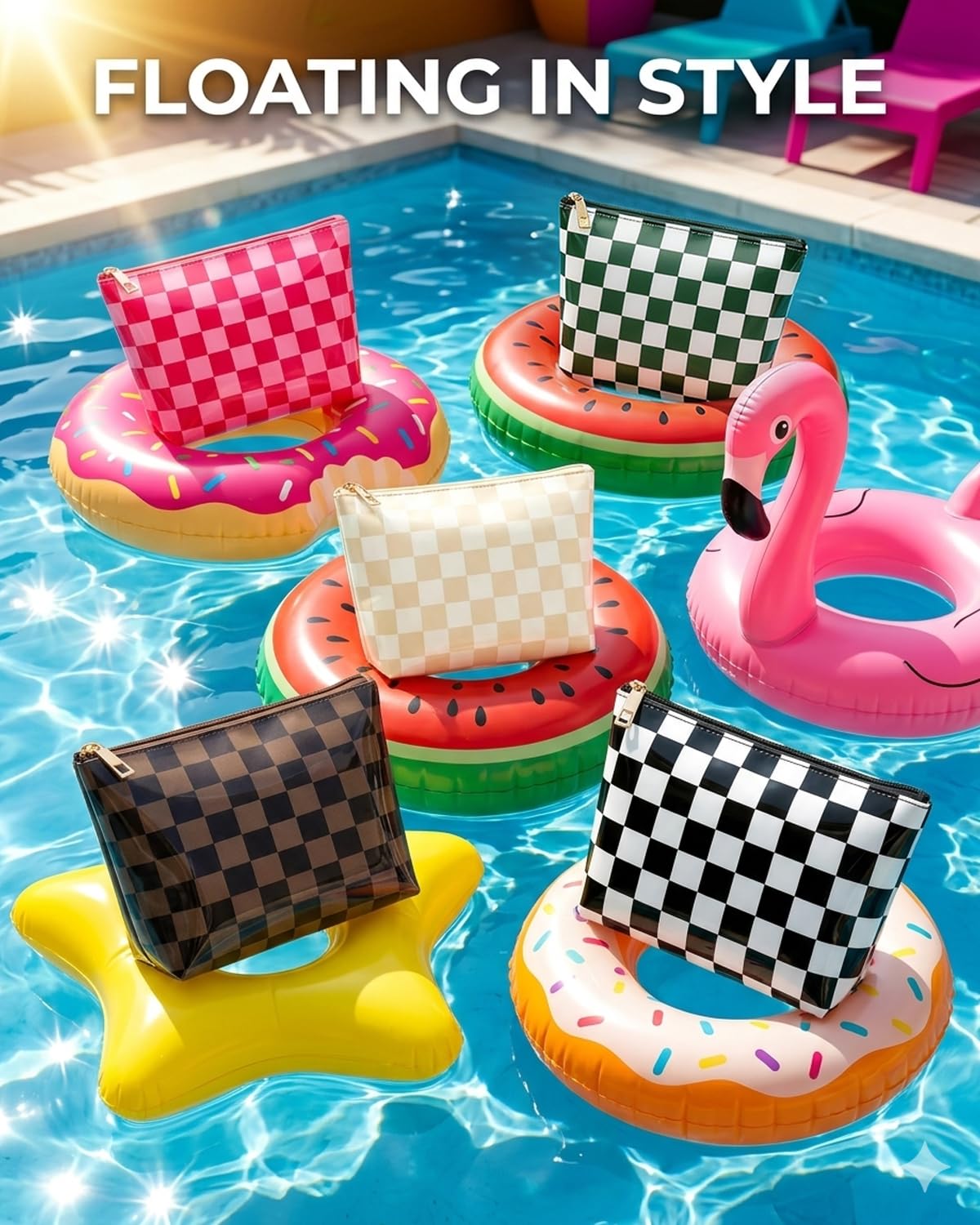 LETGO Dark Brown White Checkered Makeup Bag for Women,Waterproof Travel Beach Cosmetic Pouch,Sandproof Sunscreen Bag Pouch,Preppy Makeup Bag for Vacation Beach Summer Essentials(Checkered-Tan) - thewildfolk LETGO Dark Brown White Checkered Makeup Bag for Women,Waterproof Travel Beach Cosmetic Pouch,Sandproof Sunscreen Bag Pouch,Preppy Makeup Bag for Vacation Beach Summer Essentials(Checkered-Tan)